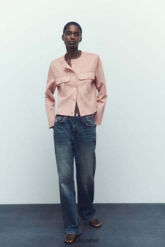 Zara قميص من جلد الغزال الصناعي نحيف لون القرنفل ملابس 6L6LL8117