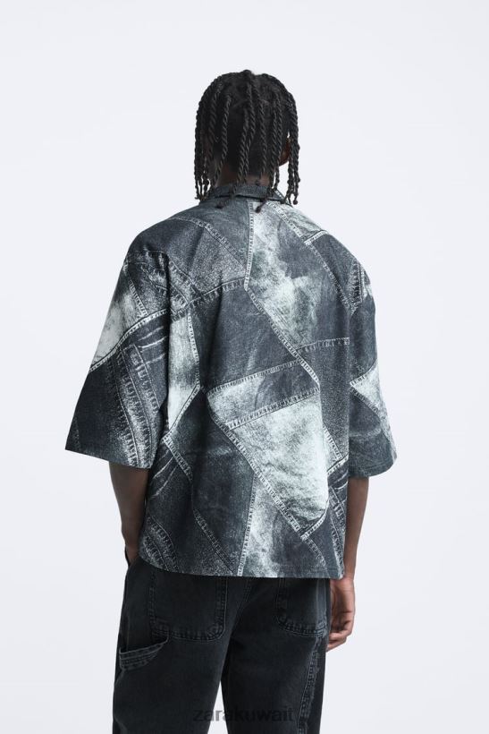 Zara قميص الدنيم رجال مطبوعة ملابس 6L6LL81170