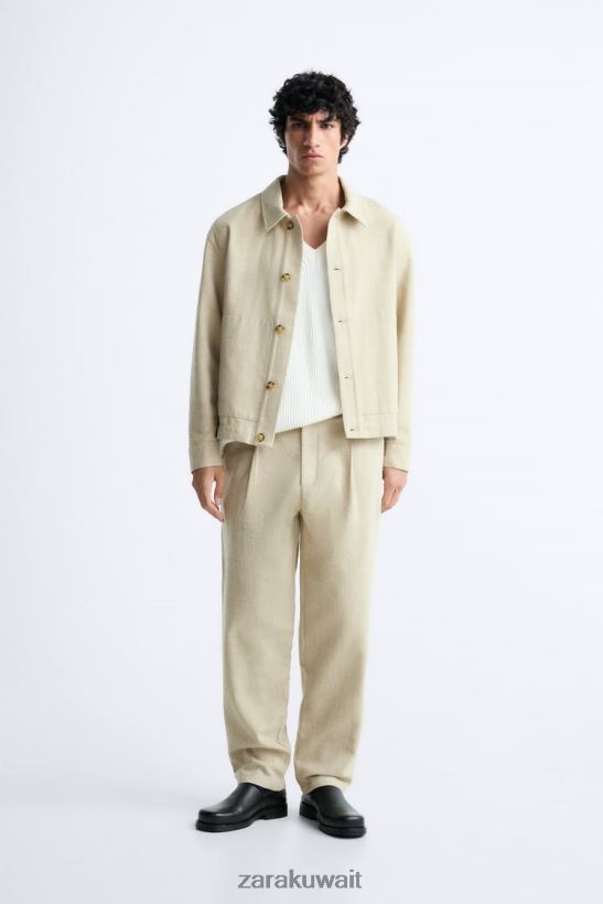 Zara قميص علوي منسوج ريفي رجال بني داكن ملابس 6L6LL81174