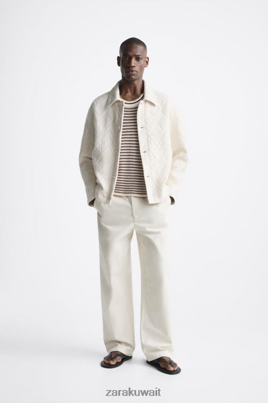 Zara قميص جاكار هندسي رجال بيج فاتح ملابس 6L6LL81177