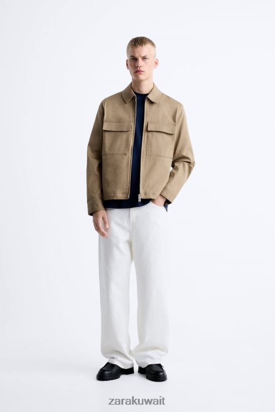 Zara قميص جيب رجال رمل ملابس 6L6LL81179