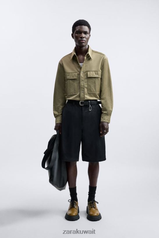 Zara القميص الفني إصدار محدود رجال أخضر زيتوني ملابس 6L6LL81182