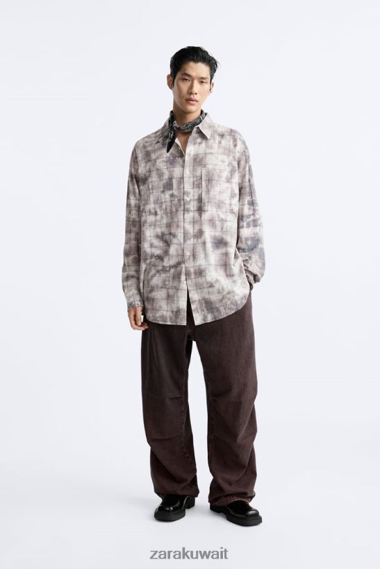 Zara قميص منقوش مصبوغ رجال متنوع ملابس 6L6LL81191