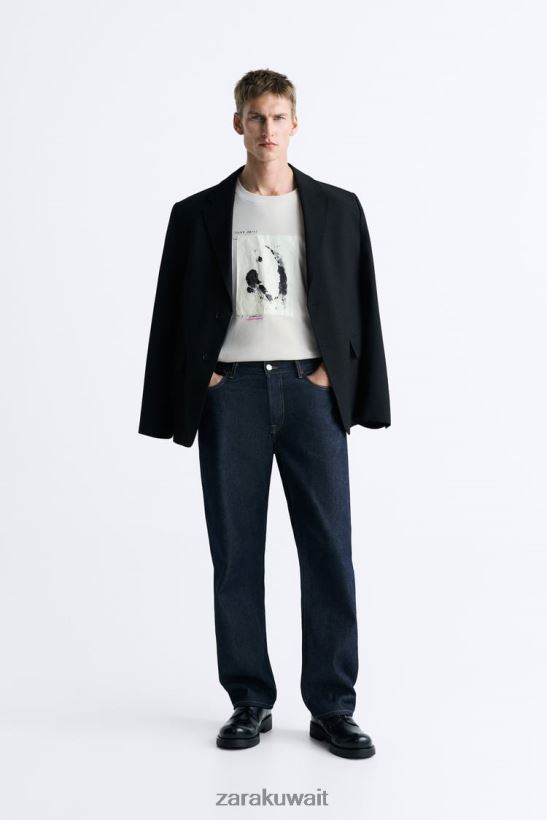 Zara تيشيرت برقعة مختلطة رجال بني داكن ملابس 6L6LL81199