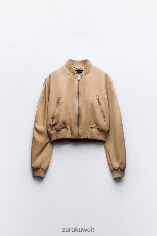 Zara سترة بومبر بتأثير مغسول نحيف بني داكن ملابس 6L6LL812