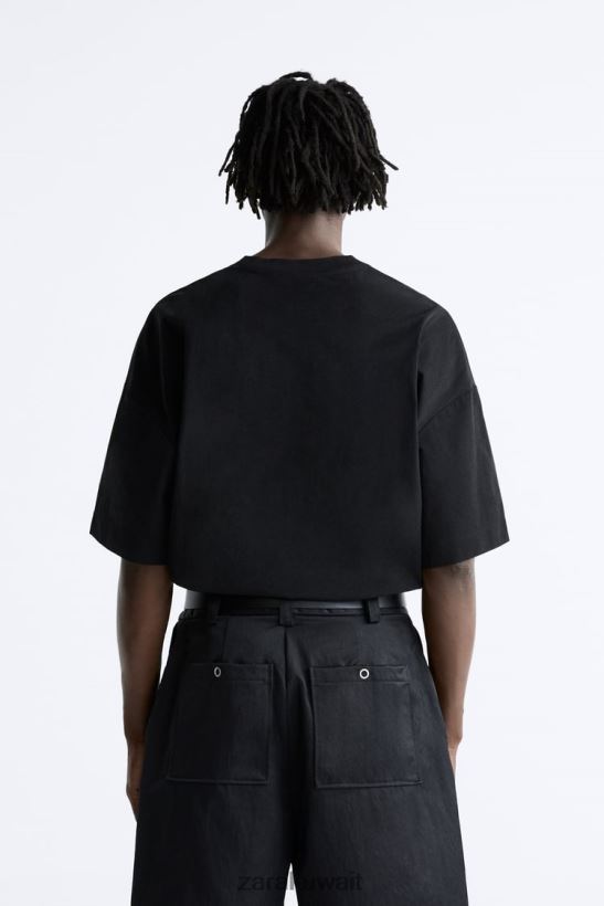 Zara تي شيرت تقني رجال أسود ملابس 6L6LL81200