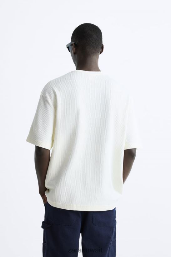 Zara تي شيرت محكم رجال بيج فاتح ملابس 6L6LL81212