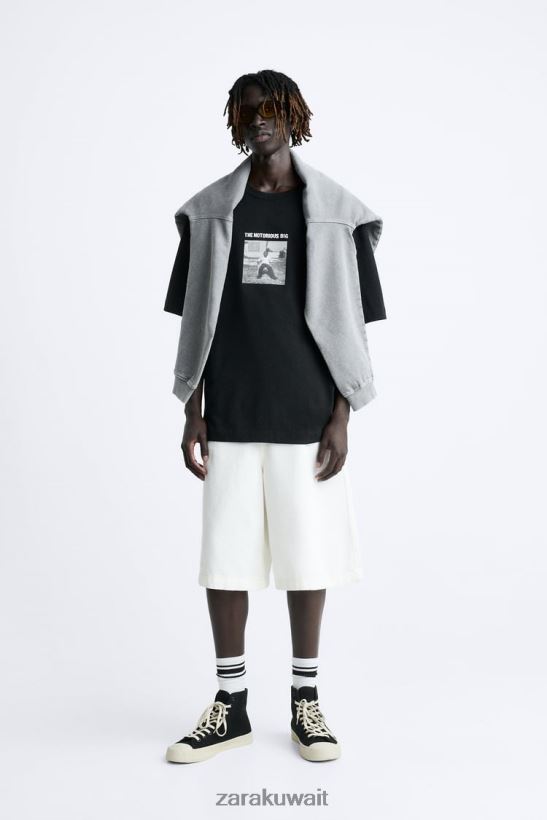 Zara تي شيرت بي آي جي بروكلين منت سيئ السمعة رجال أسود ملابس 6L6LL81217