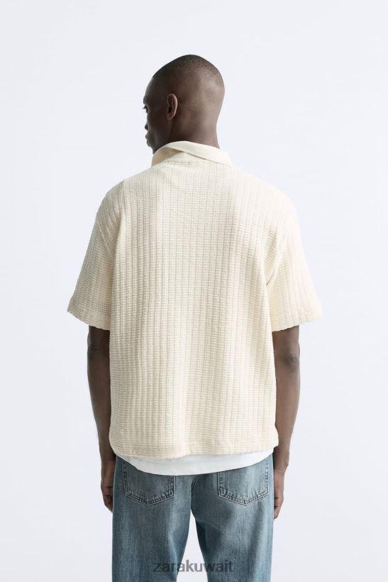 Zara بولو محكم عمودي رجال بيج فاتح ملابس 6L6LL81218