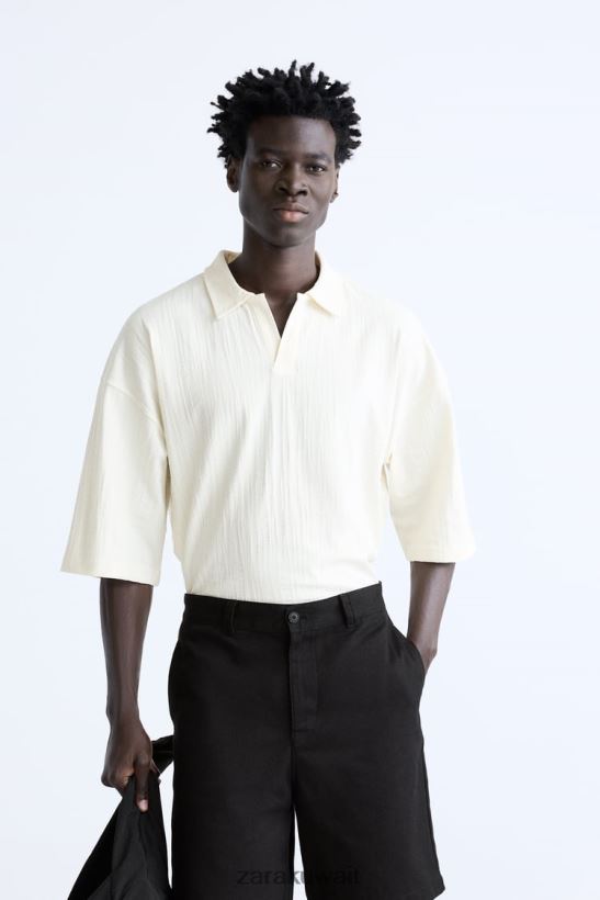 Zara بولو محكم رجال اللون البيج ملابس 6L6LL81223