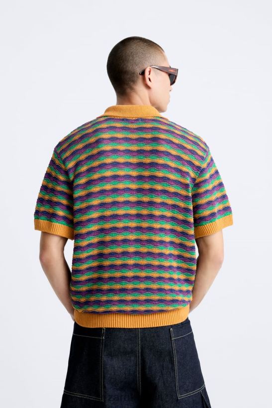 Zara بولو متماسك هندسي رجال الأزرق الداكن ملابس 6L6LL81226