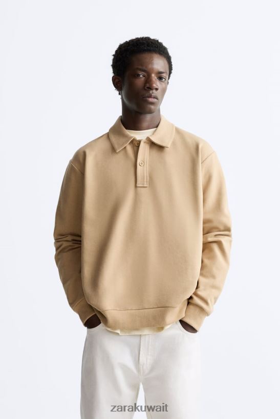 Zara قميص بولو رجال تان خفيف ملابس 6L6LL81232