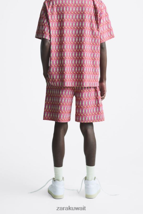 Zara شورت جاكار متماسك هندسي رجال لون القرنفل ملابس 6L6LL81239