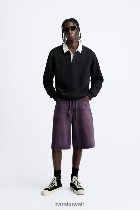 Zara شورت جينز واسع رجال لون القرنفل ملابس 6L6LL81240