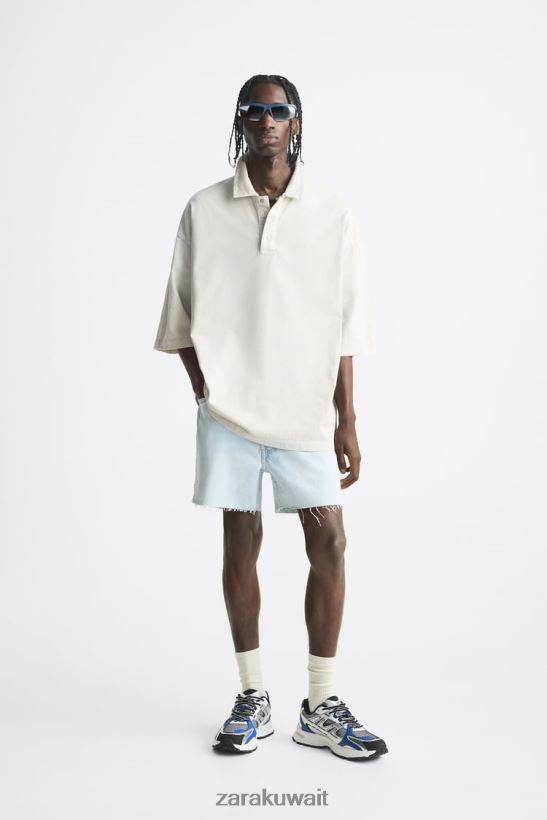 Zara شورت جينز قصير رجال أزرق فاتح ملابس 6L6LL81244