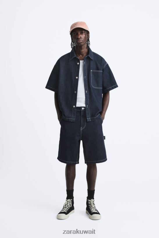 Zara شورت جيب النجار رجال أزرق ملابس 6L6LL81245