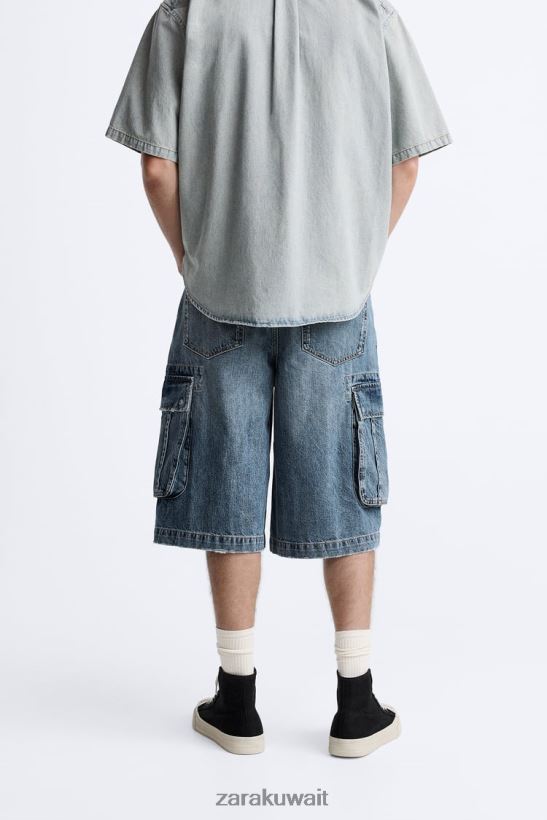 Zara شورت البضائع الفضفاض رجال أزرق ملابس 6L6LL81246