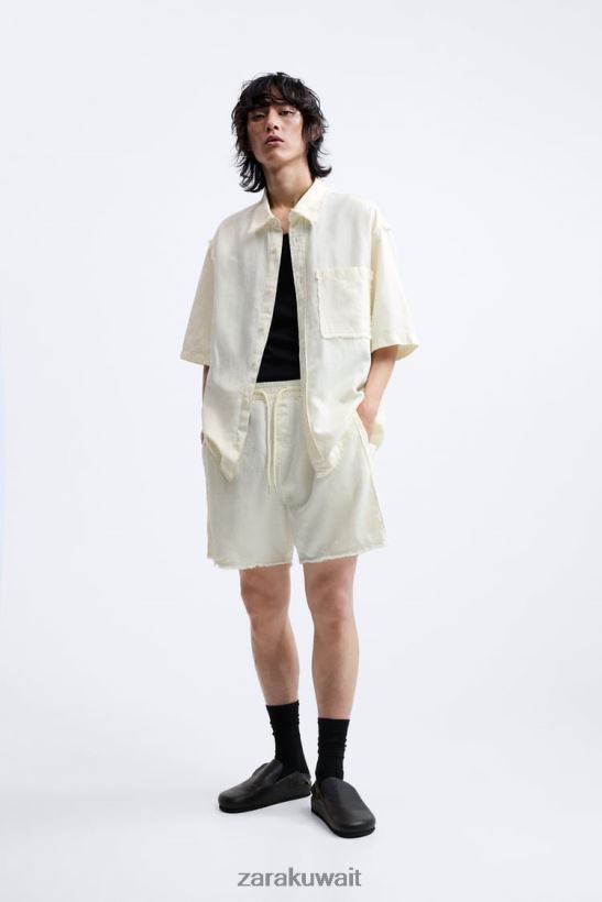 Zara شورت من القطن والكتان رجال المحار الأبيض ملابس 6L6LL81250