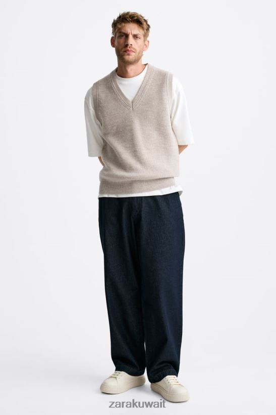 Zara أحذية رياضية وحيدة مخططة رجال أبيض العظام أحذية 6L6LL81267