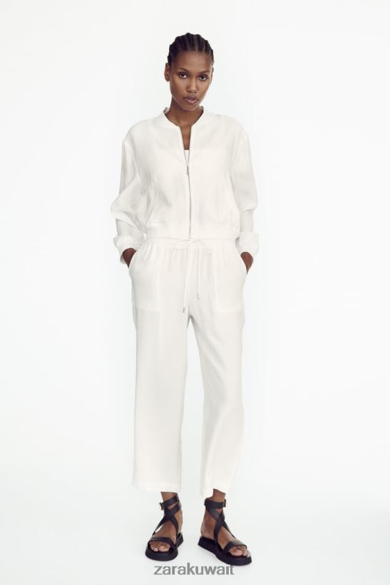 Zara سترة بومبر انسيابية نحيف المحار الأبيض ملابس 6L6LL8130