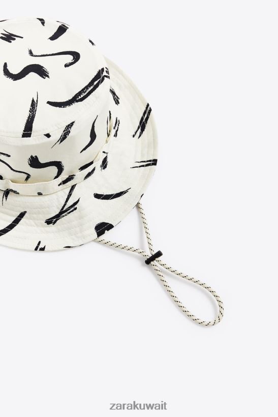 Zara قبعة دلو بطبعة تجريدية رجال بيج فاتح مُكَمِّلات 6L6LL81444