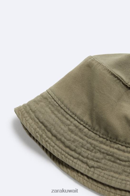 Zara قبعة دلو مزخرفة رجال كاكي فاتح مُكَمِّلات 6L6LL81446