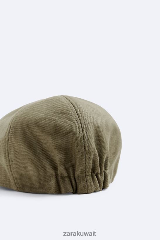 Zara قبعة قطنية مزخرفة رجال الكاكي مُكَمِّلات 6L6LL81450