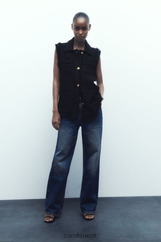 Zara سترة مزخرفة متوترة نحيف أسود ملابس 6L6LL8147