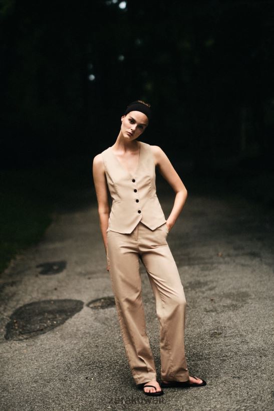 Zara سترة مزيج الكتان نحيف رمل ملابس 6L6LL8150