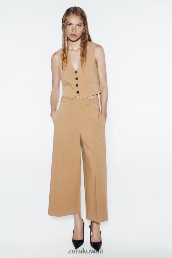 Zara صدرية قصيرة مصممة نحيف بني داكن ملابس 6L6LL8154