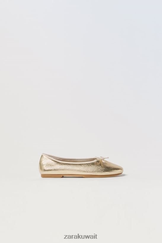 Zara شقق الباليه المعدنية أطفال ذهب أحذية 6L6LL81598