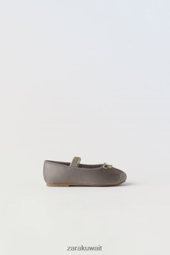 Zara شقق الباليه القوس أطفال رمادي أحذية 6L6LL81606