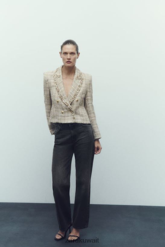 Zara سترة منسوجة مزدوجة الصدر نحيف متعدد الألوان ملابس 6L6LL8162