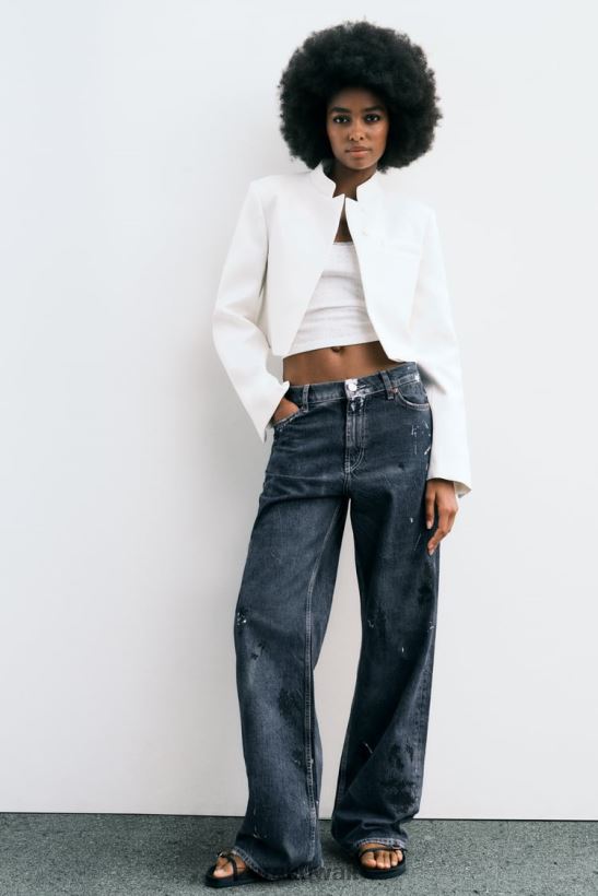 Zara سترة المحاصيل نحيف المحار الأبيض ملابس 6L6LL8163