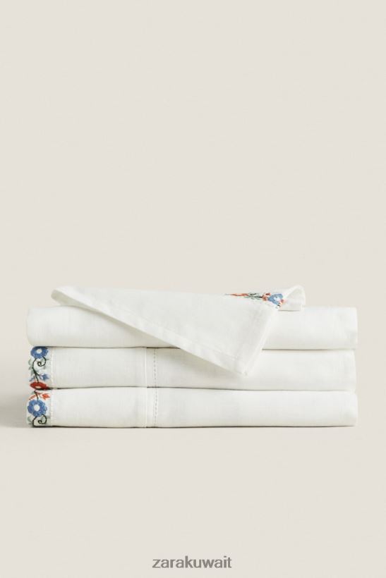 Zara مفرش المائدة القطن المطرزة للجنسين أبيض مُكَمِّلات 6L6LL81662