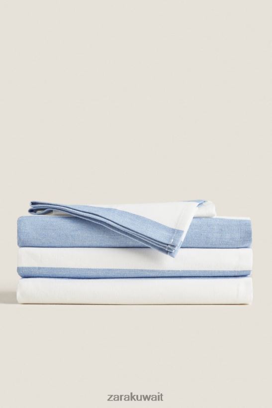 Zara مفرش المائدة القطن مخطط للجنسين أزرق مُكَمِّلات 6L6LL81666
