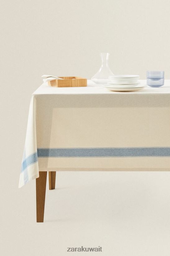 Zara مفرش المائدة مخطط موضوع مصبوغ للجنسين أزرق مُكَمِّلات 6L6LL81674