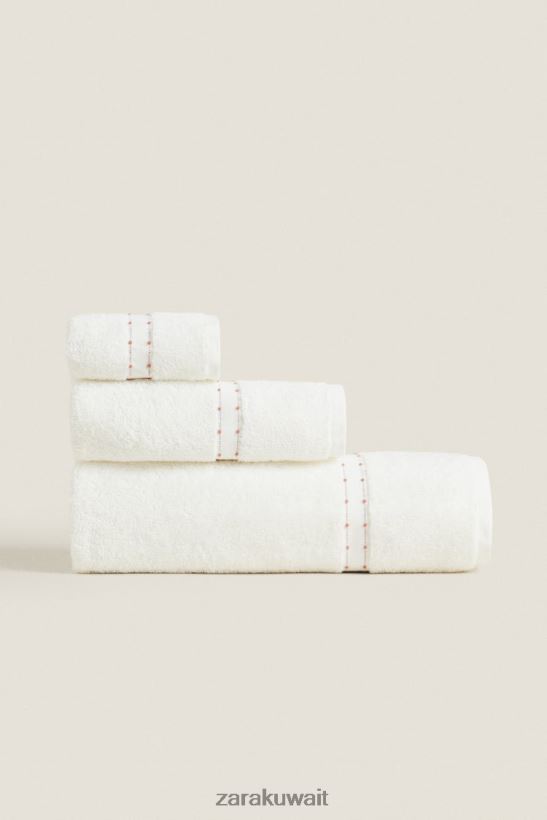 Zara منشفة قطنية مطرزة على الحدود للجنسين المحار الأبيض مُكَمِّلات 6L6LL81705