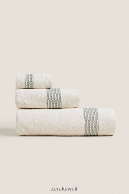 Zara منشفة قطنية بحدود مطوية للجنسين زبرجد مُكَمِّلات 6L6LL81732