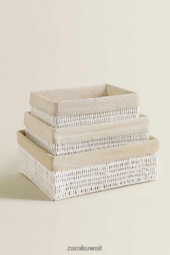 Zara سلة داخلية من القماش مستطيلة للجنسين أبيض مُكَمِّلات 6L6LL81734