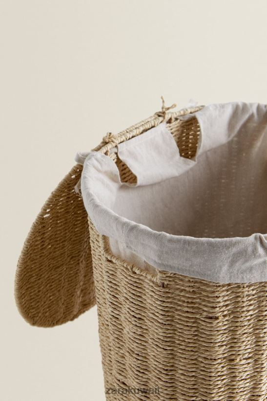 Zara سلة غسيل مبطنة بالقماش للجنسين البيج الفاتح مُكَمِّلات 6L6LL81735