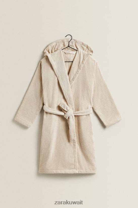 Zara رداء حمام قطني مع غطاء محرك السيارة نحيف رمل ملابس 6L6LL81743