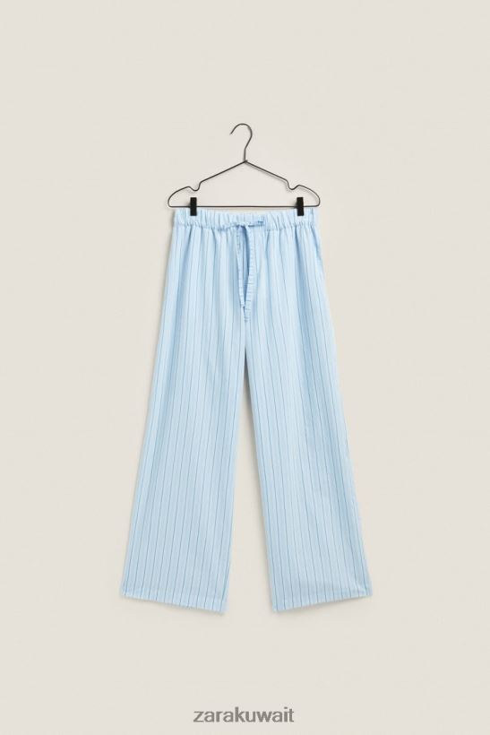 Zara السراويل مع خطوط رقيقة نحيف أزرق ملابس 6L6LL81796