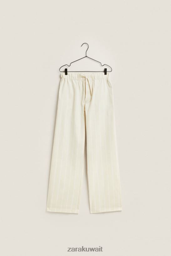 Zara السراويل مع خطوط رقيقة نحيف أصفر فاتح ملابس 6L6LL81801