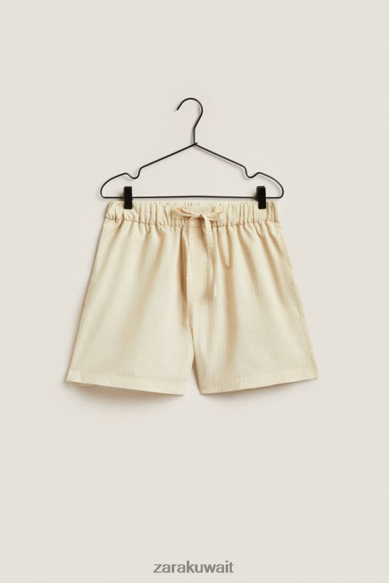 Zara شورت بخطوط رفيعة نحيف بيج فاتح ملابس 6L6LL81805