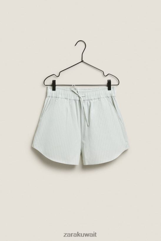 Zara شورت مخطط نحيف اخضر فاتح ملابس 6L6LL81809