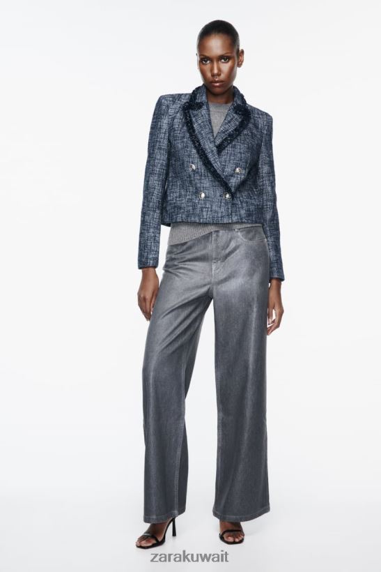 Zara سترة قصيرة محكم نحيف الأزرق الداكن ملابس 6L6LL8181