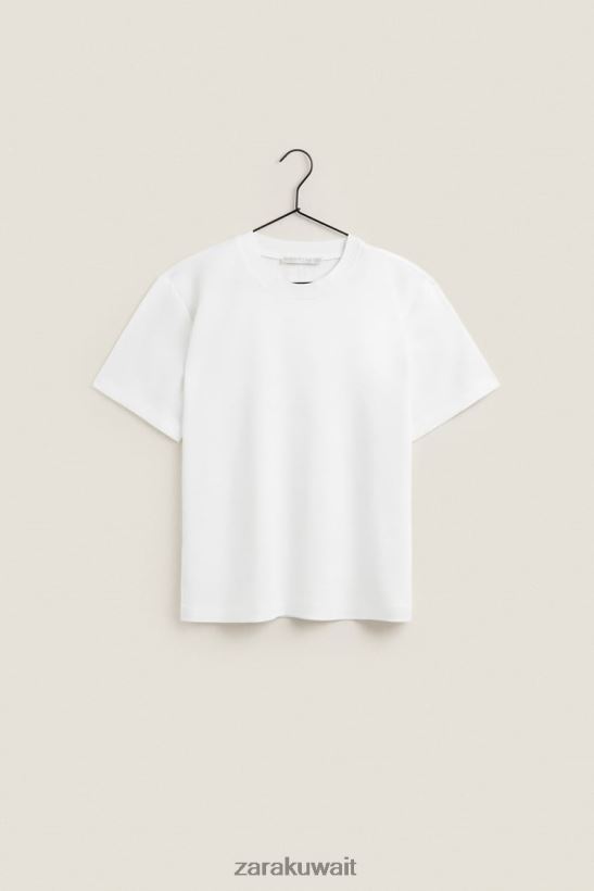 Zara تي شيرت ناعم الملمس نحيف أبيض ملابس 6L6LL81810