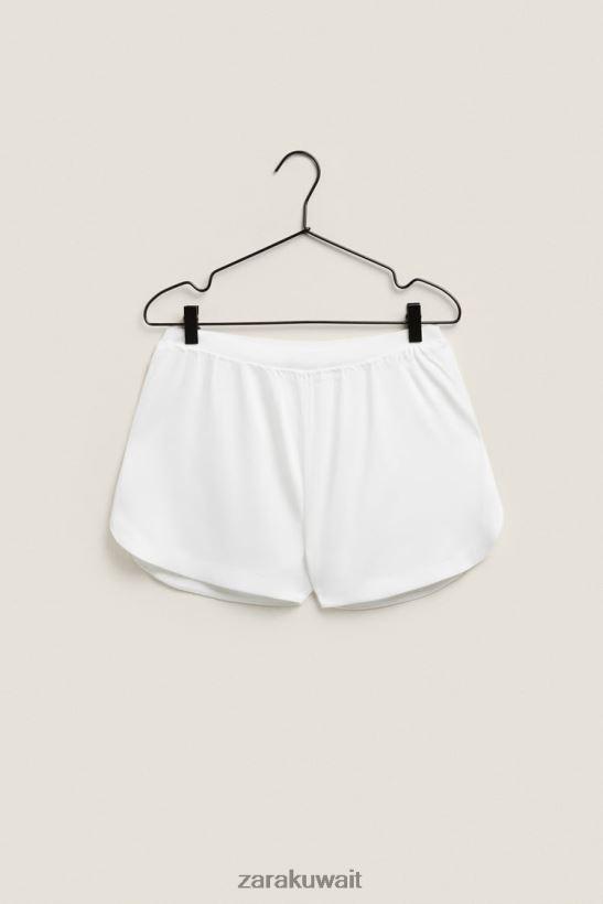 Zara شورت ناعم الملمس نحيف أبيض ملابس 6L6LL81811