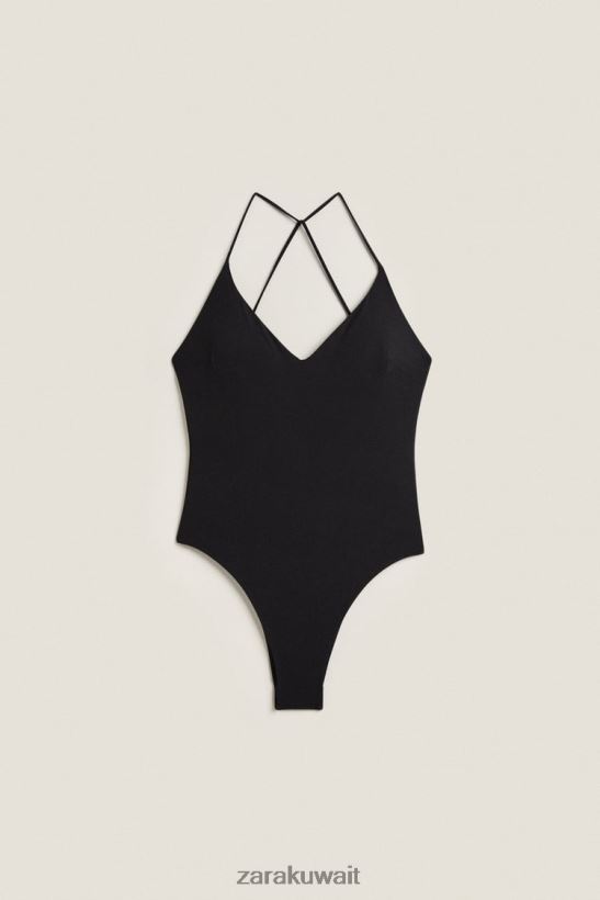 Zara ملابس السباحة مفتوحة الظهر نحيف أسود ملابس 6L6LL81823